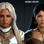 **

"Black Desert Mobile gameplay. Character customization screen. Detailed face, hair, clothes, and accessories."

**