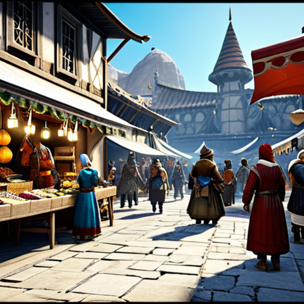 Festive Bazaar Scene**

"A bustling marketplace scene in Black Desert Online, showcasing players in a variety of vibrant, fully clothed costumes purchased during a Pearl Shop sale. Market stalls display discounted items. The atmosphere is lively and cheerful. Safe for work, appropriate content, fully clothed adventurers, professional, family-friendly, perfect anatomy, natural proportions, digital painting, high quality."

**