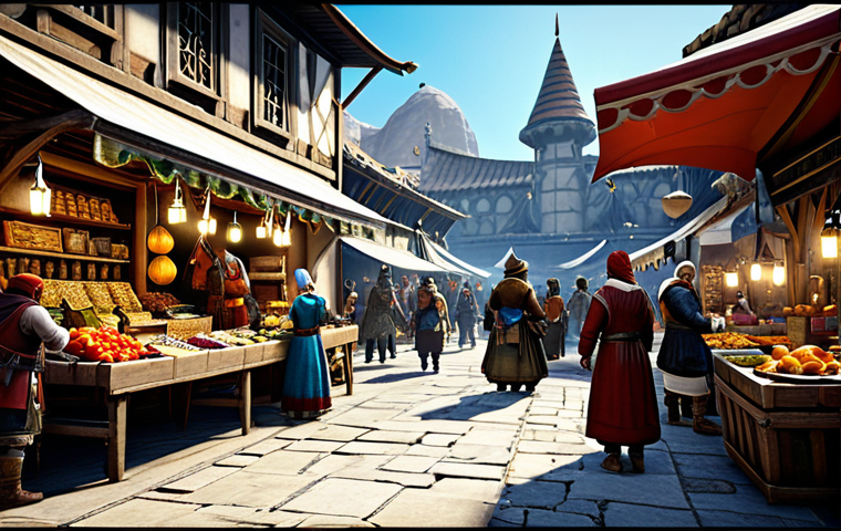 Festive Bazaar Scene**
"A bustling marketplace scene in Black Desert Online, showcasing players in a variety of vibrant, fully clothed costumes purchased during a Pearl Shop sale. Market stalls display discounted items. The atmosphere is lively and cheerful. Safe for work, appropriate content, fully clothed adventurers, professional, family-friendly, perfect anatomy, natural proportions, digital painting, high quality."
**