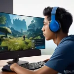 검은사막 스팀 계정 연동법 - **Prompt:** "A vibrant illustration of a young adult gamer, fully clothed in a comfortable t-shirt a...