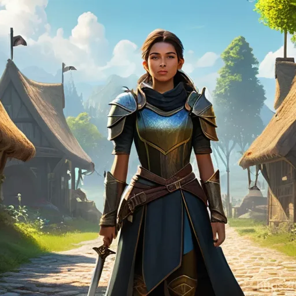 검은사막 신규 유저 적응법 - **Prompt:** A determined, young female adventurer, dressed in practical yet stylish fantasy armor (c...