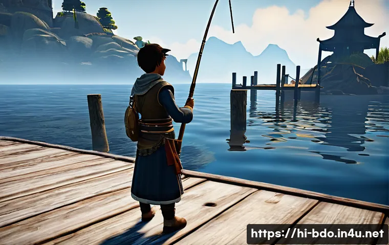 검은사막 낚시 레벨 올리는 팁 - **Prompt 1: "The Rookie Fisher at Velia Docks"**
A young, determined male or female Black Desert...